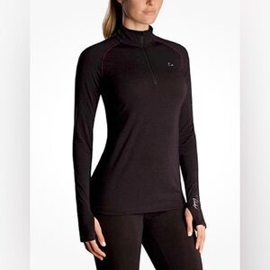 Paradox Womans Merino Wool Blend Performance Base Layer Top Black 1/4 Zip Large